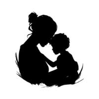 Silhouette of a mother and child in an intimate pose, white background, artistic style, concept of love and maternal bond vector