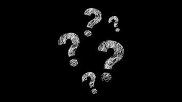 Animated sketch style white question mark on black background. Hand drawn look, perfect for mystery, confusion, education or explanation content. video