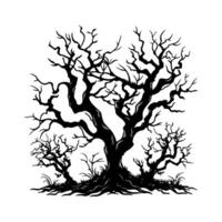 Silhouette Halloween forest with trees that are bare and twisted on white background. vector
