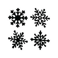 Four distinct black snowflake silhouettes in a minimalist style on a plain white background. Symbol Christmas of winter and holiday season. vector