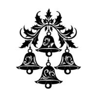 Silhouette three bells hanging from a branch. Christmas design is elegant and sophisticated vector