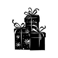 Silhouette three Christmas boxes with white bows on top of them. The boxes are stacked on top of each other on white background. illustration vector