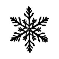 Hand-drawn black Christmas snowflake with symmetrical branches on white background. vector