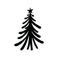 A black silhouette of a Christmas tree with a star on top, in a minimalist style, on a white background. Concept of holiday and simplicity vector