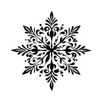 Intricate black Christmas snowflake ornament on white background in decorative style. vector