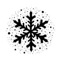 Hand-drawn black Christmas snowflake design with grunge ink texture and splatter effect on a white background, symbolizing winter and cold weather vector