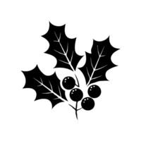 Holly plant with sharp-edged leaves and berries shown in black silhouette on white background, minimal style for holiday or nature themes vector