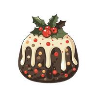 Christmas pudding with holly berries on top illustration in cartoon style on white background. vector