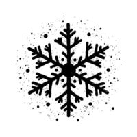 Stylized black Christmas snowflake with ink splatter effect, hand-drawn style on white background, representing winter and seasonal design vector