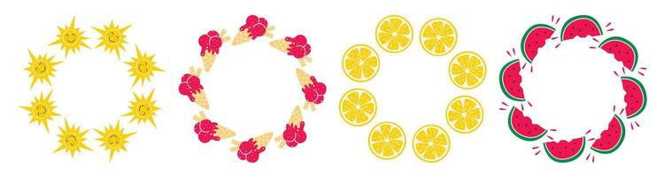 Summer fruit circle frame set vector