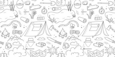 Camping doodle sketch style seamless pattern vector