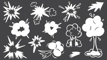 White explosion clouds on black background set vector