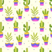 A colorful pattern of cacti and potted plant vector
