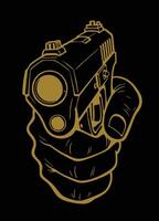 a hand holding a gold gun on a black background vector