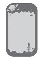 illustration of a frame space galaxy and rocket line art, phone frame , social media frame vector