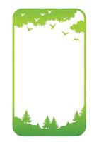 illustration of a green frame forest and birds line art, phone frame , social media frame vector