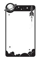 illustration of a frame space galaxy and rocket line art, phone frame , social media frame, black and white vector