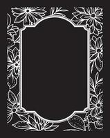 illustration of a frame with flowers on a black background line art vector
