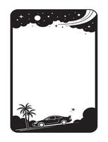 illustration of a frame space galaxy and car line art, phone frame , social media frame vector