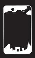 illustration of a frame ancient building and cloud line art, phone frame , social media frame vector