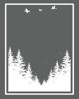 illustration of a frame forest and birds line art, phone frame , social media frame grey background vector