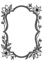 a black and white floral frame with a white border vector