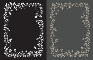 two frames with vines on black and white background vector