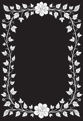a white floral frame on a black background