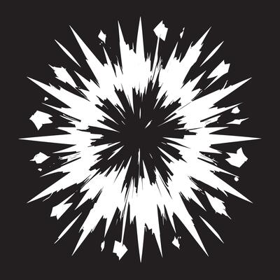 a black and white explosion with a starburst effect