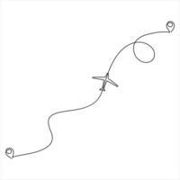 Continuous line art drawing of illustration flying up airplane path Concept of world travel and international flight vector