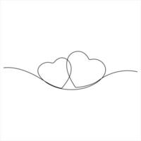 Two intertwined Hearts a single continuous line drawing illustration vector