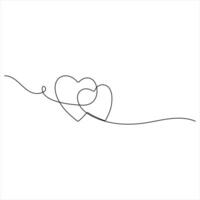 Two intertwined Hearts a continuous one line drawing illustration vector