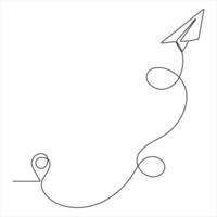 Continuous single line art drawing of flying up airplane path Concept of world travel and international flight vector