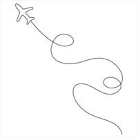 Continuous single line drawing of flying up airplane path Concept of world travel and international flight vector