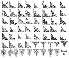 set corner vintage frame black and white floral patterns on frame and wallpaper vector