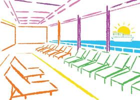 a beach with chairs and umbrella, a blueprint for urban design projects vector