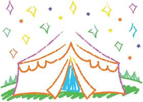 a festive Christmas tree nestled inside a snow-covered tent, adorned with stars and holiday decorations, evoking a winter celebration vector
