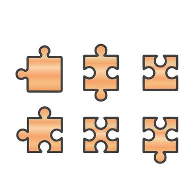 puzzle chips icons with wooden structure