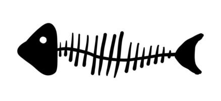 Fish bone icon fishbone skeleton silhouette. Cartoon fish bones, tail and head. Simple fossil drawing. vector