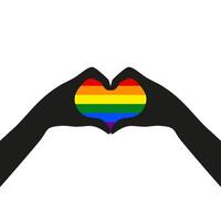 Happy Pride Month, Two hands forming a LGBTQIA heart shape, Gay Pride Banner with LGBT Rainbow Flag sign. Colorful design element frame border isolated on white backgroun vector