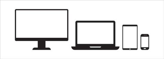 Device icon set in flat style. Smartphone, tablet, laptop and desktop computer symbols. Digital device collection. illustration vector
