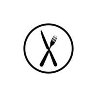 Fork and knife round shape icon logo. Simple flat shape sign. Restaurant cafe kitchen diner place menu symbol. illustration image. Isolated on white background vector