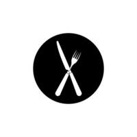 Fork and knife round shape icon logo. Simple flat shape sign. Restaurant cafe kitchen diner place menu symbol. illustration image. Isolated on white background. vector