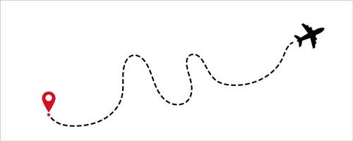 Airplane dotted route line. Path travel line shapes. Flight route with start point and dash line trace for plane vector