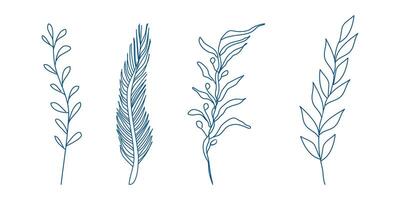 Marine elements doodle style set in blue., vector