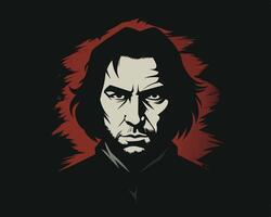 Portrait of a man with an intense gaze in a graphic style on a dark background vector