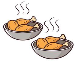 Two bowls of hot roasted chicken drumsticks in a simple and appetizing cartoon style vector