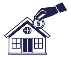 Investing in a new home concept depicting hand inserting dollar coin in a house icon vector