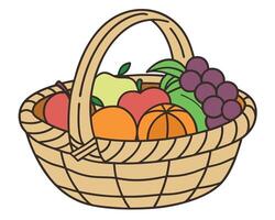 A charming illustration of a wicker basket filled with fresh and colorful fruits vector