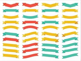 Colorful collection of ribbons and banners in flat style with diverse shapes and colors. vector